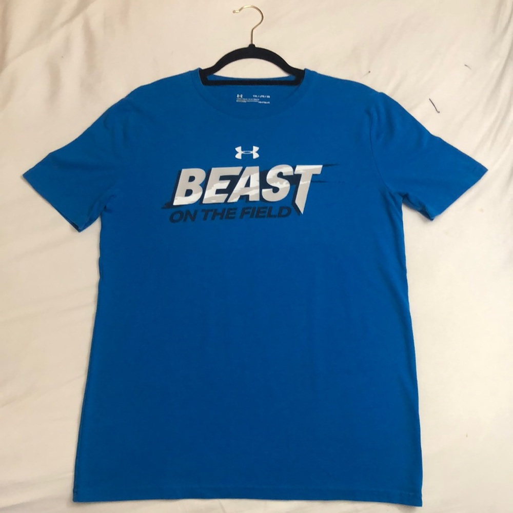 Under Armour BEAST ON THE FIELD Blue T-Shirt Print Men's Medium